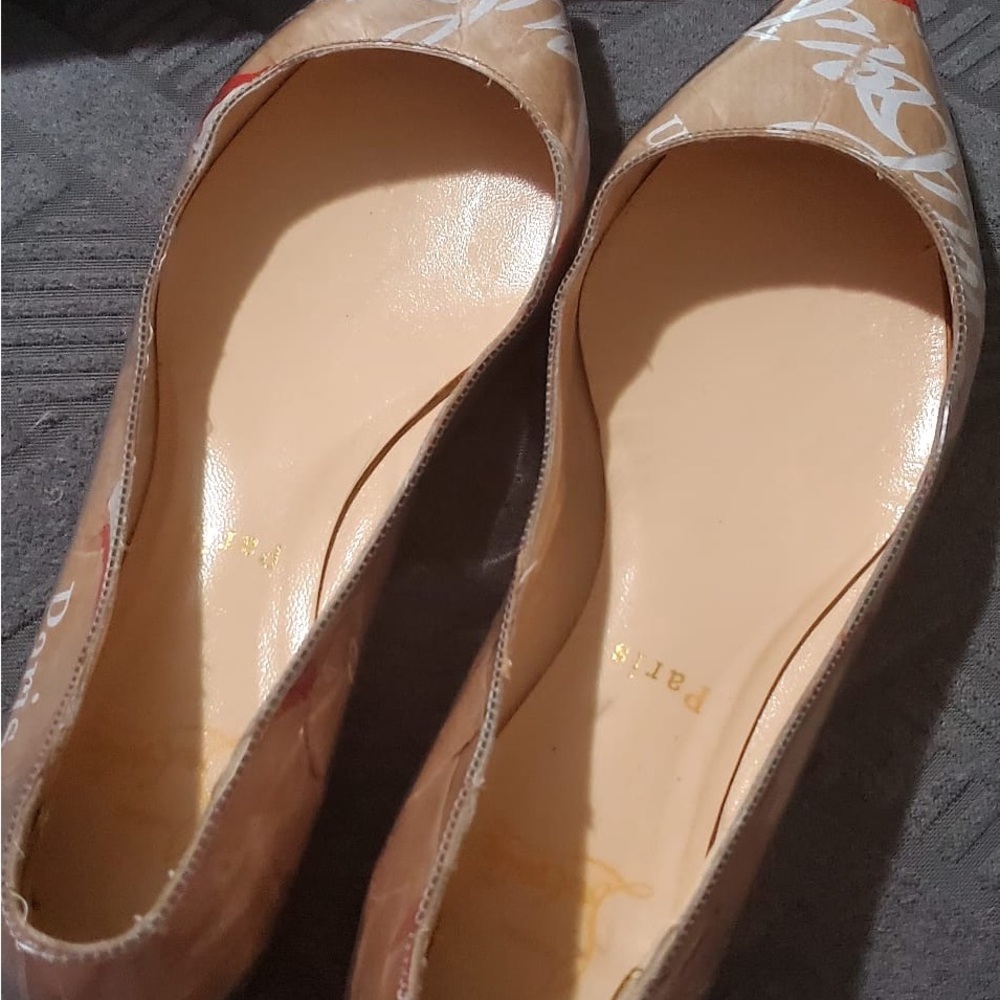Christian Louboutin Tan and White Flats